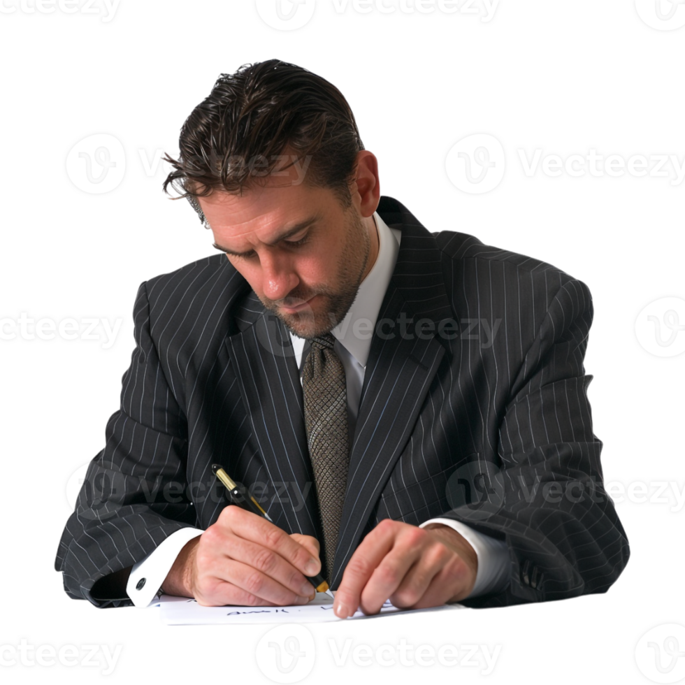 Businessman Writing with Pen on Transparent Background png