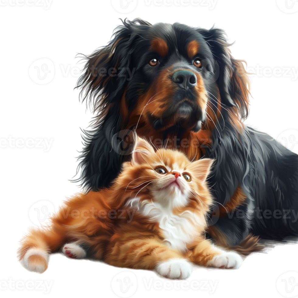 Dog and Cat Sitting on Transparent Background png