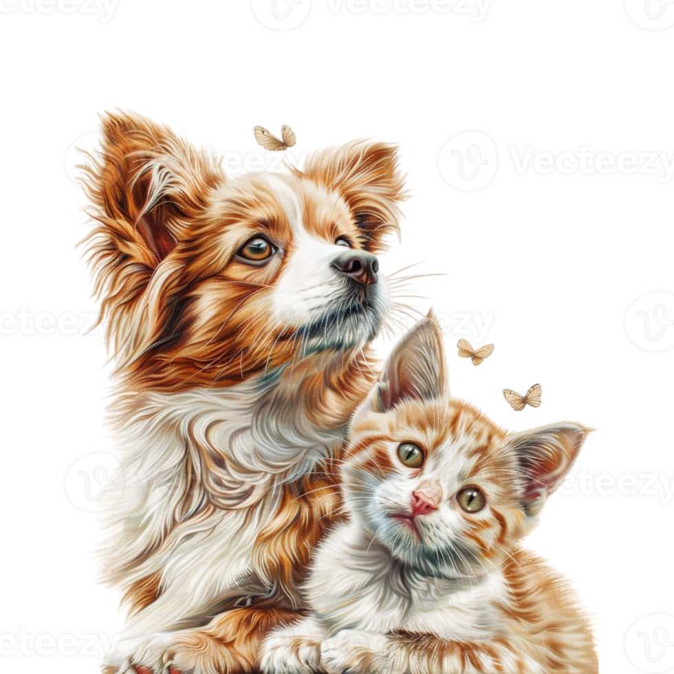 Dog and Cat Sitting on Transparent Background png
