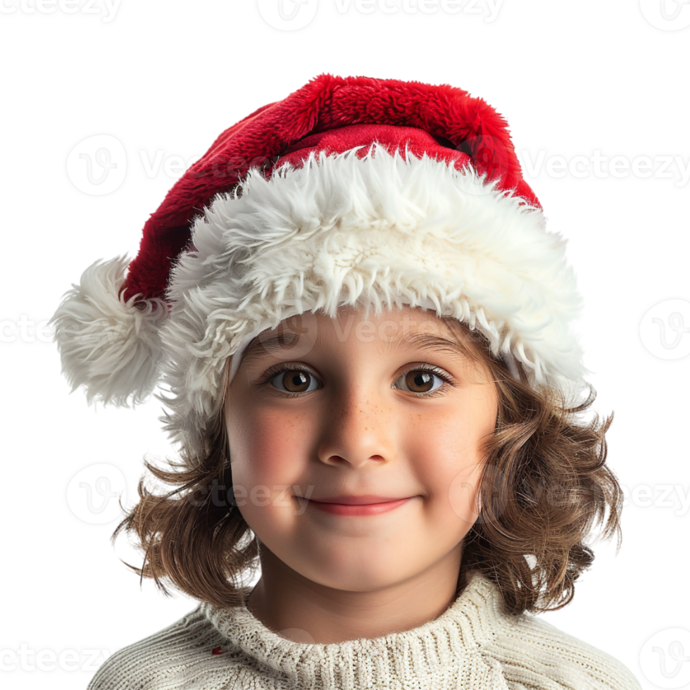 Child Wearing Christmas Hat on Transparent Background png