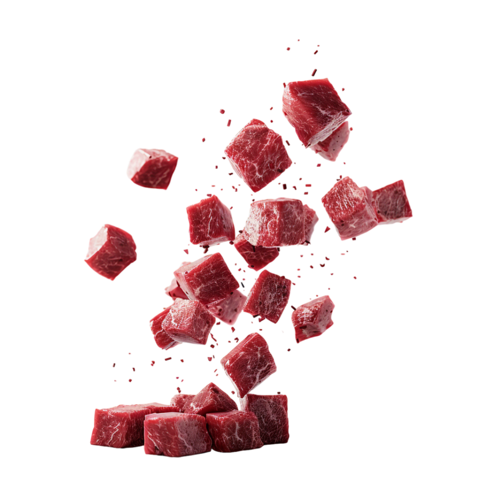Square Beef Raw Meat Falling on Transparent Background png