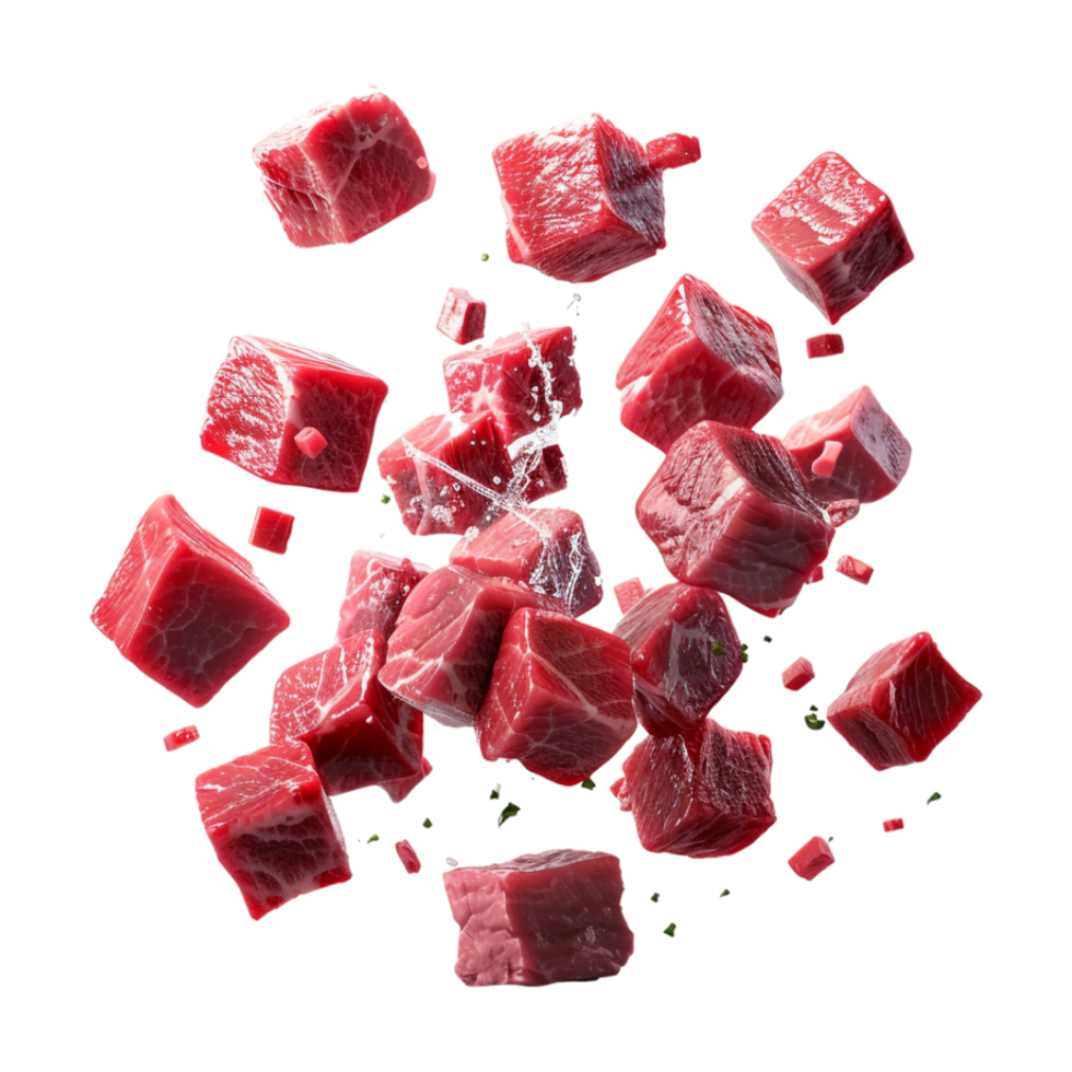 Square Beef Raw Meat Falling on Transparent Background png