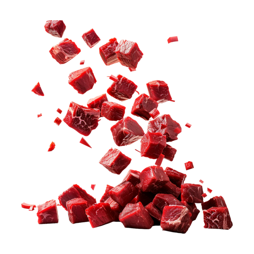 Square Beef Raw Meat Falling on Transparent Background png