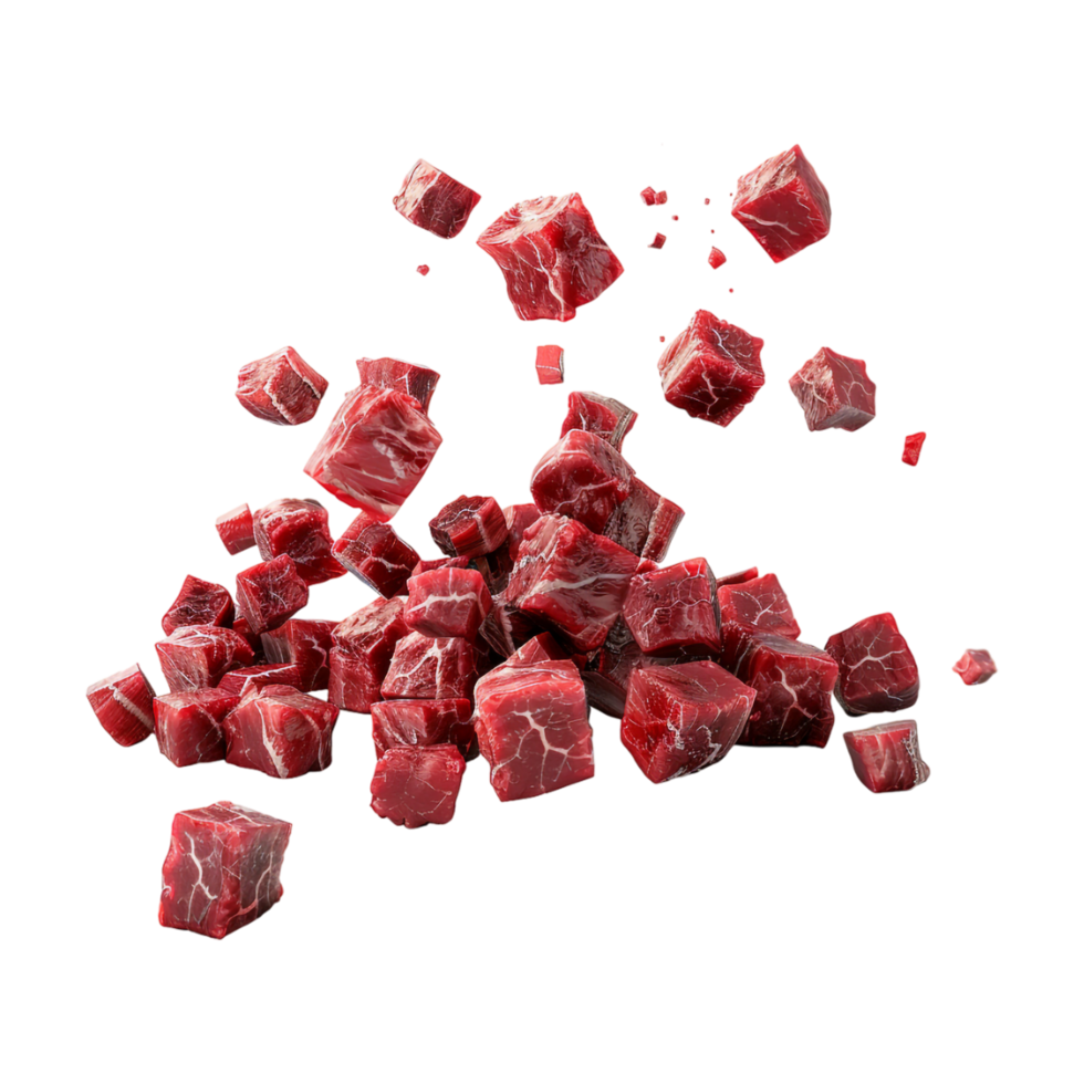 Square Beef Raw Meat Falling on Transparent Background png