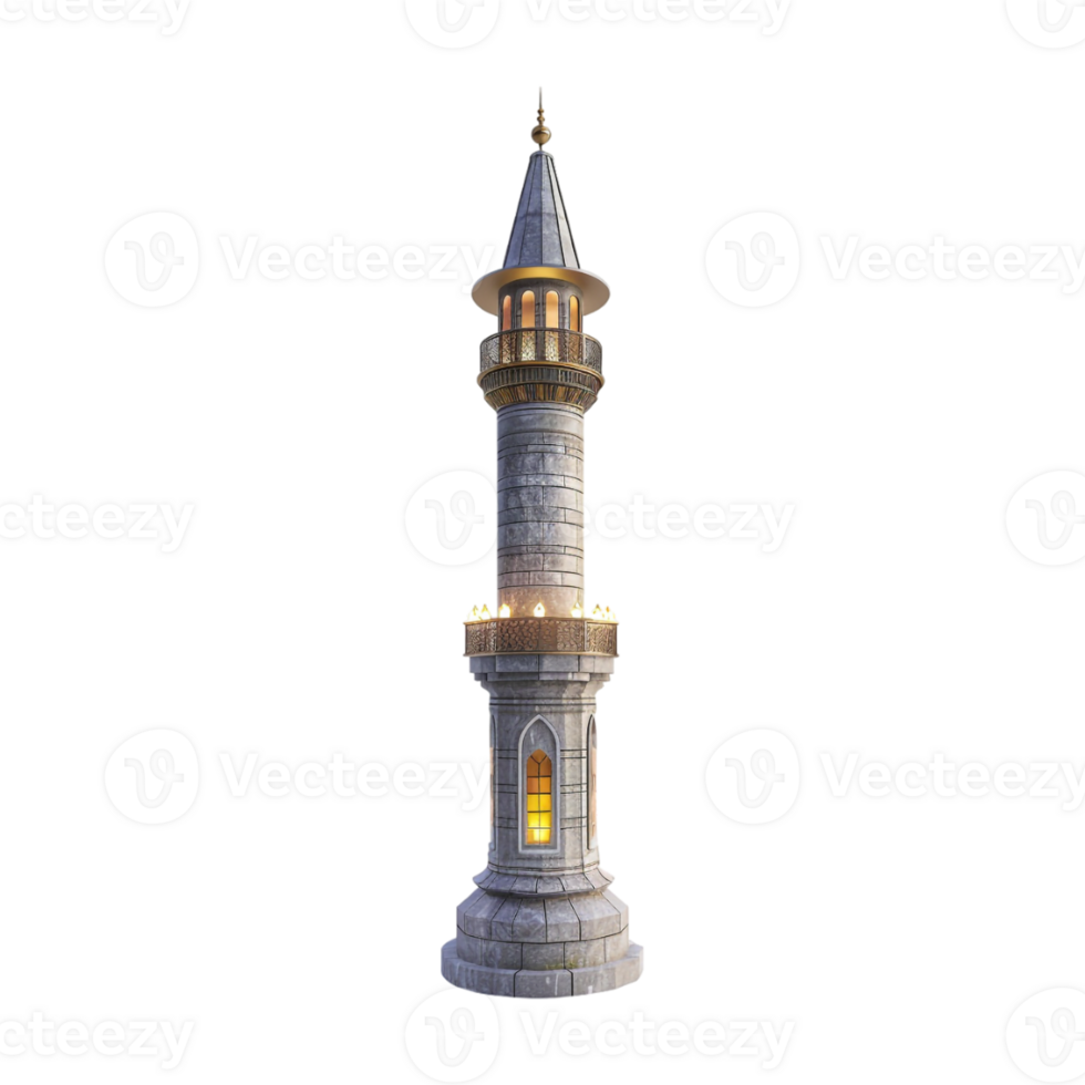 Islamic Minaret with Lights on Transparent Background png