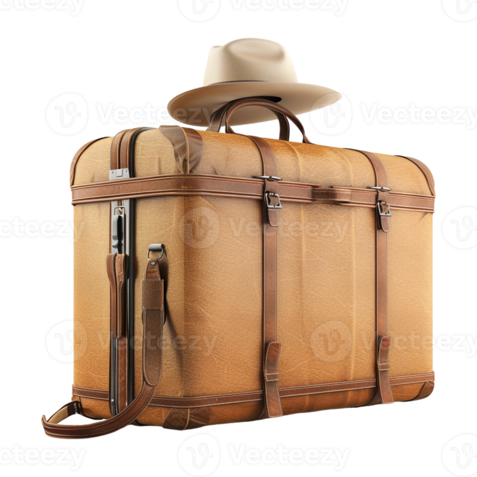 Summer Travel Bag with Summer Hat on Transparent Background png