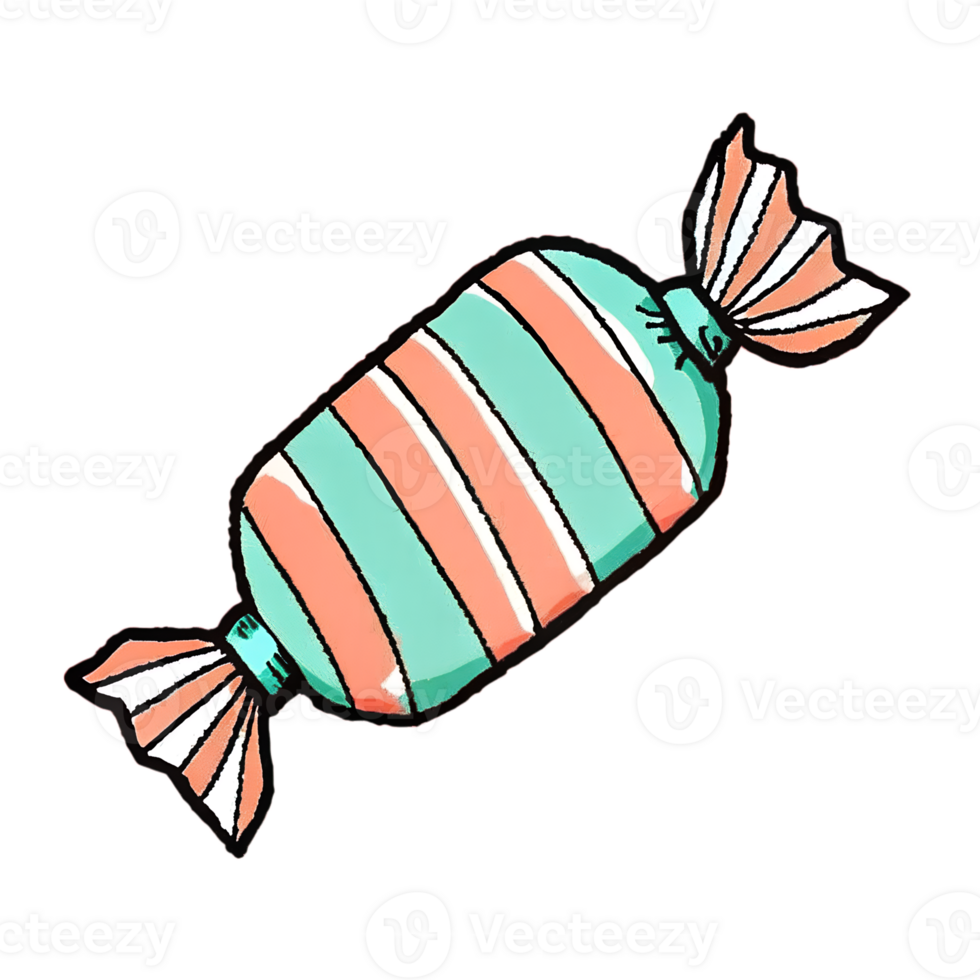 Colorful striped candy illustration with red and blue wrapper. Perfect for sweet-themed designs, kids' graphics, and festive decor. png