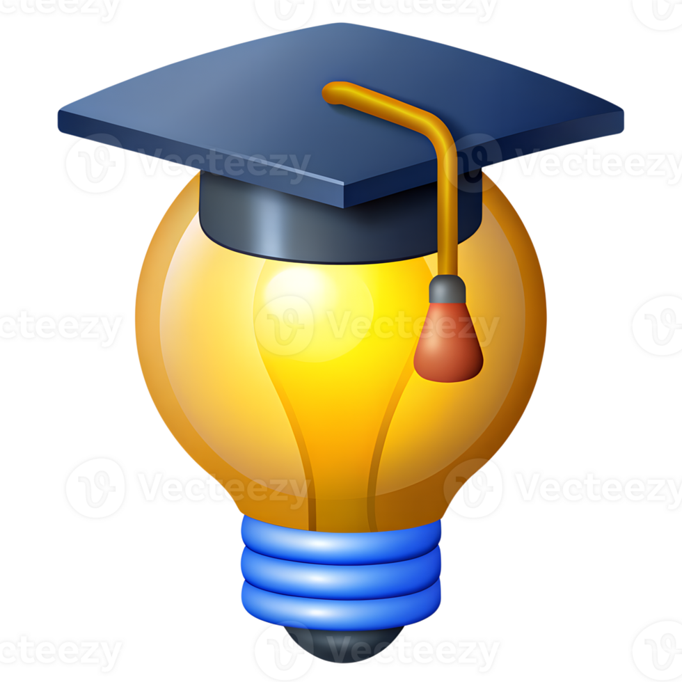 Creative icon of a graduation cap on a light bulb, symbolizing education, knowledge, and bright ideas in learning and innovation. png