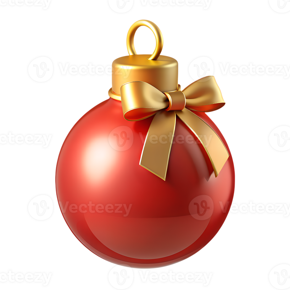 Red Christmas ornament ball with a golden bow, perfect for holiday decorations, festive events, and Christmas tree embellishments. png