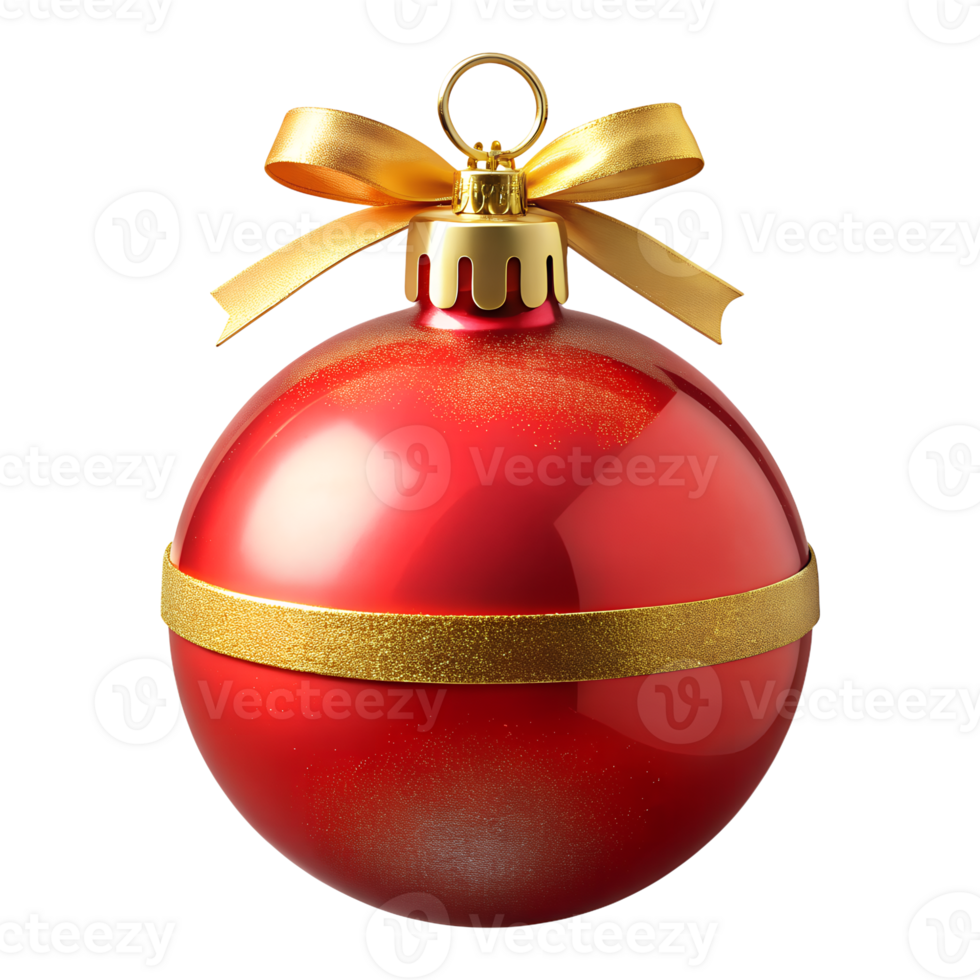 Red Christmas ornament with a gold ribbon and glitter, perfect for festive holiday decorations and celebrations. png