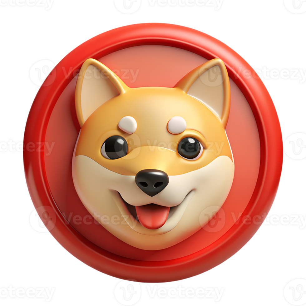 3D illustration of a cute Shiba Inu dog face on a red circular background, perfect for pet-themed designs and digital projects. png