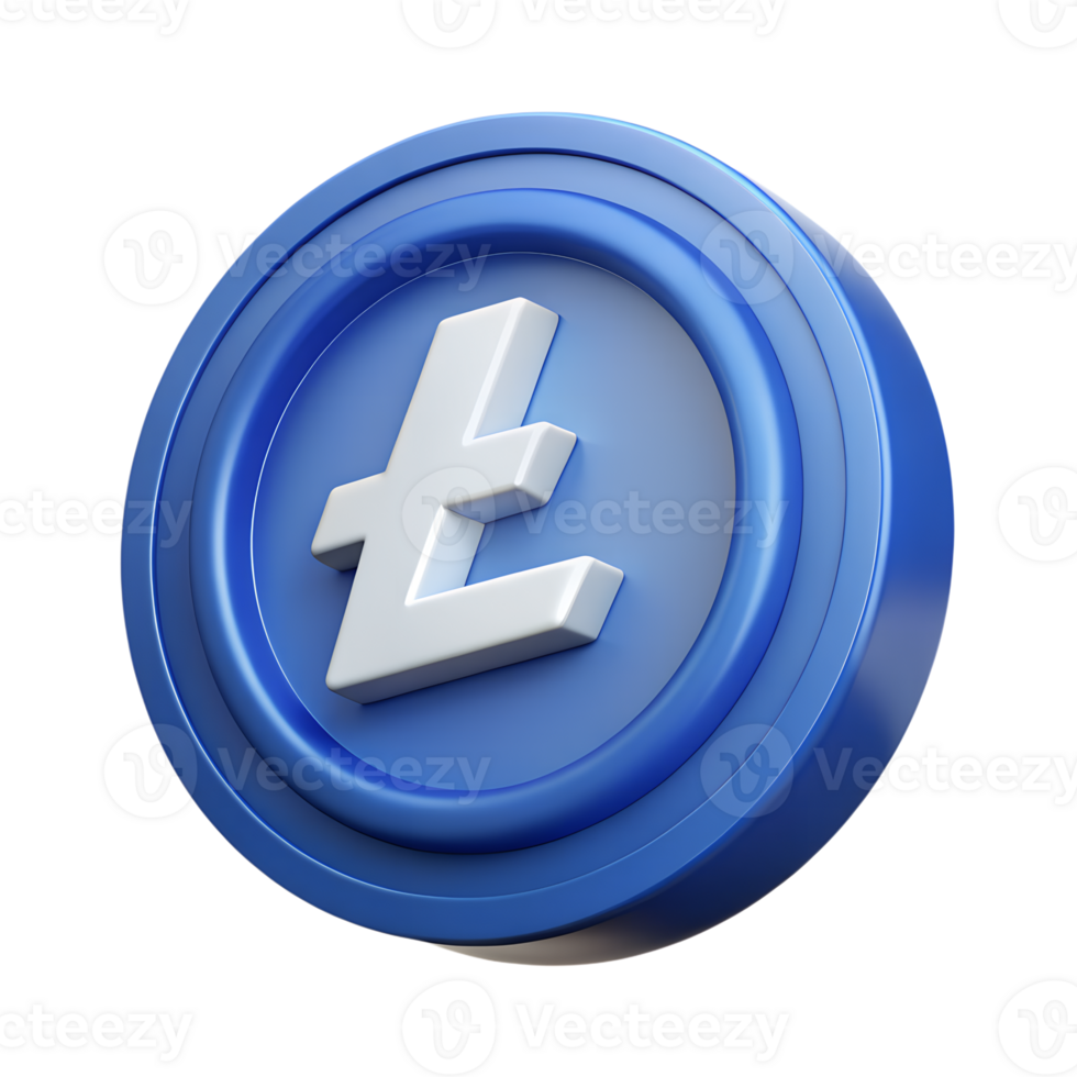 3D rendering of a Litecoin symbol on a blue coin. Perfect for cryptocurrency and digital finance themes. png