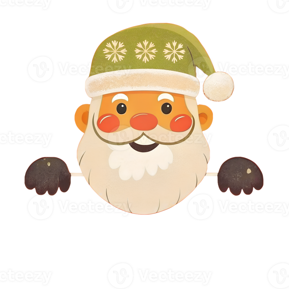 Cute cartoon Santa Claus peeking with a green hat. Perfect for holiday and Christmas-themed designs, cards, and decorations. png