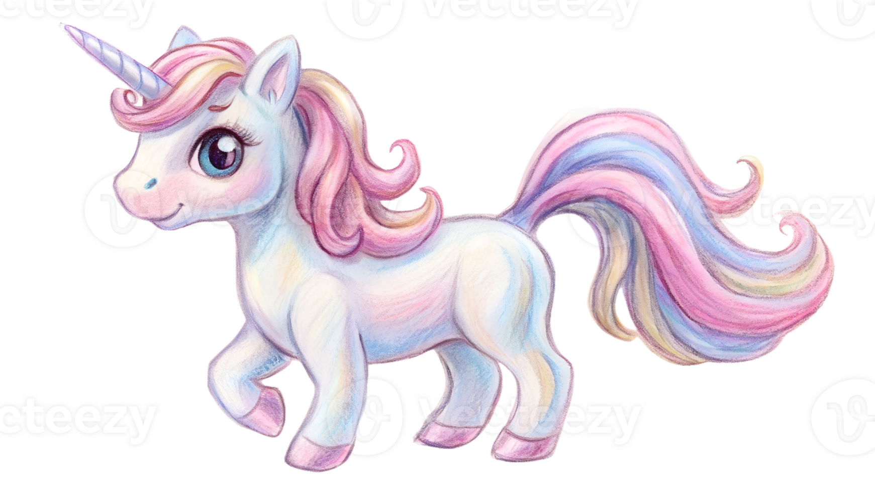 Cute and colorful unicorn illustration with a flowing rainbow mane and tail. Perfect for children's designs, fantasy themes, and magical projects. png