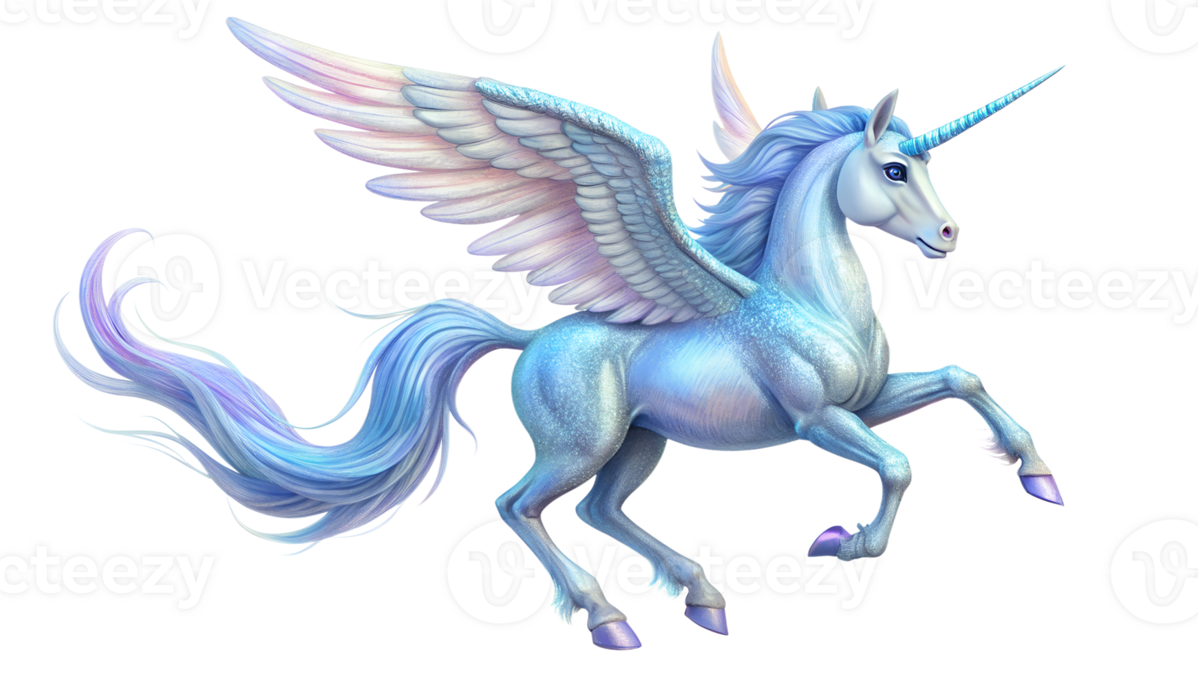 Fantasy unicorn with wings, vibrant and magical, depicted in a dynamic pose showcasing its ethereal beauty and mythical charm. png