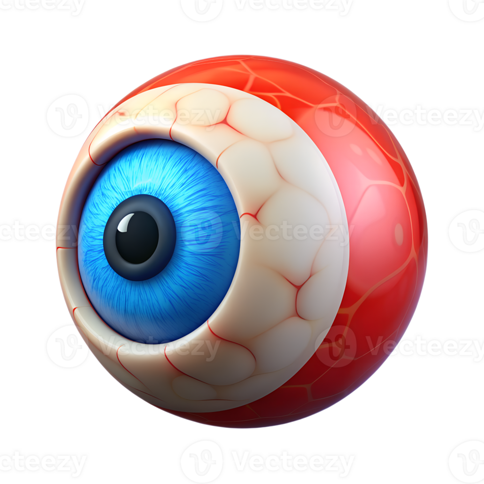 High-resolution 3D rendering of a human eyeball with vibrant colors, showcasing detailed anatomy and texture for medical or educational use. png