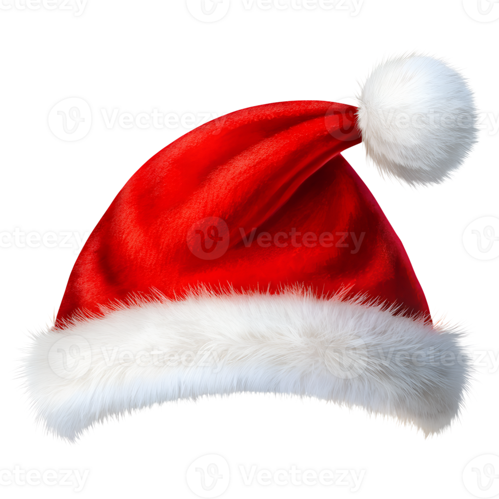 Festive Christmas Santa hat with red fabric and white fur trim, isolated on white background. Perfect holiday accessory for winter celebrations. png