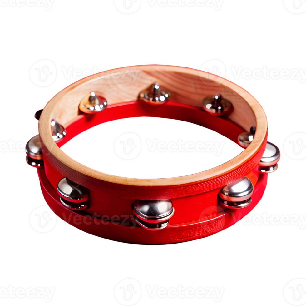 A brightly colored tambourine with metallic jingles against a white background. Perfect for music and performance themes. png