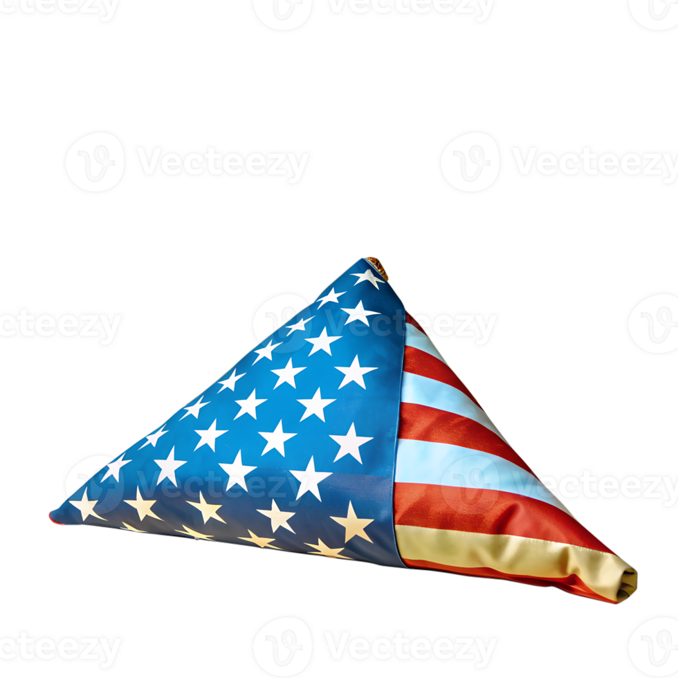 Folded American flag in a triangular shape symbolizing honor and patriotism isolated on a white background. png