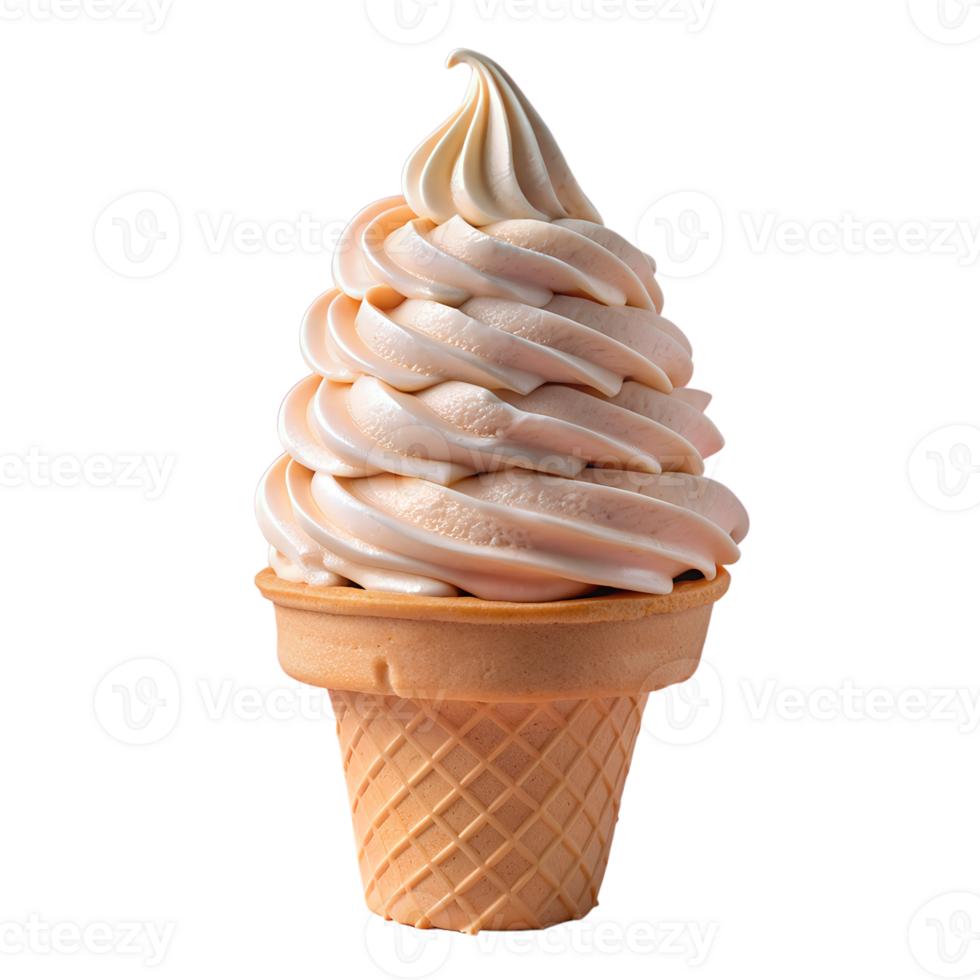 Delicious vanilla soft serve ice cream cone, perfect summer treat, isolated on white background, close-up. png