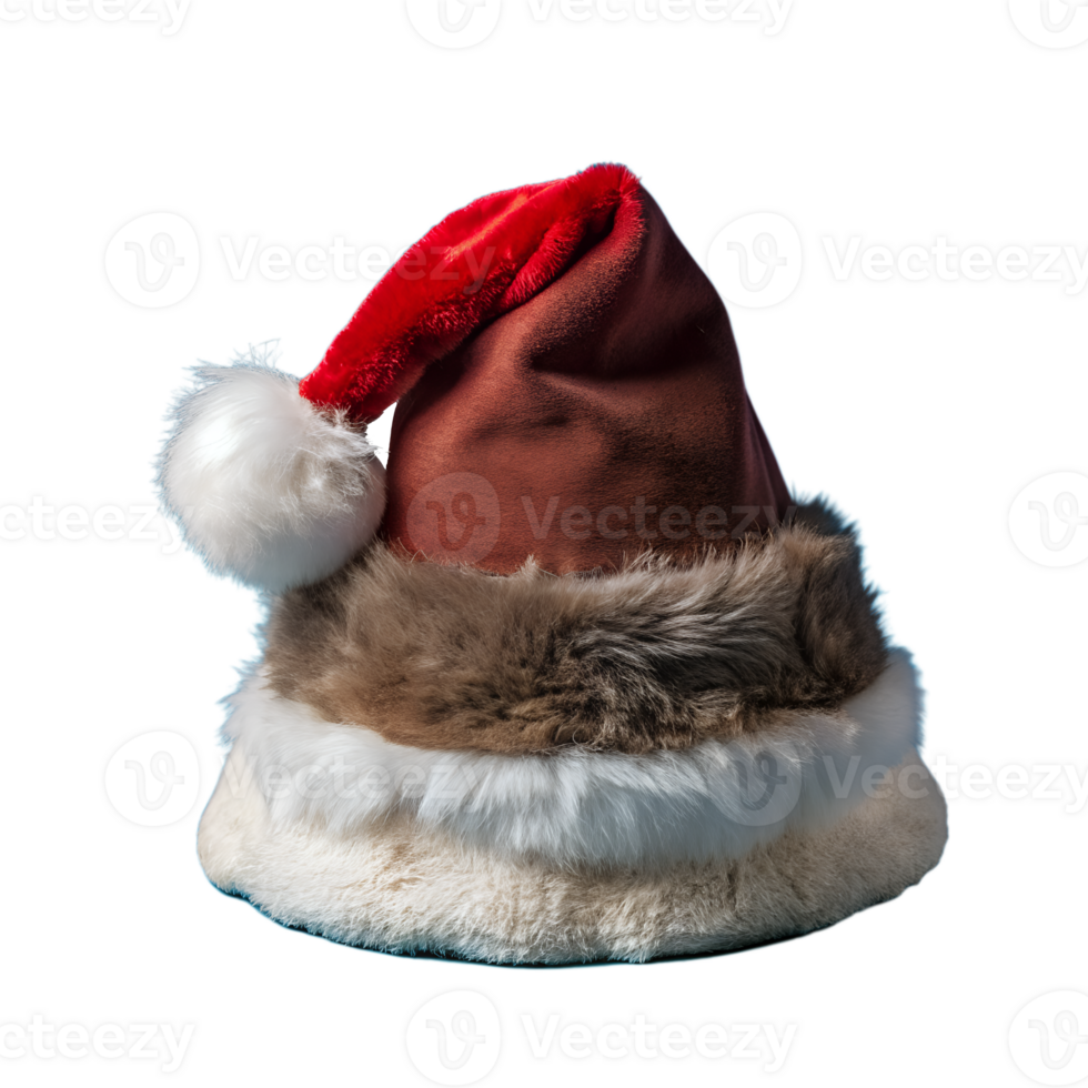 Festive Santa Claus hat with faux fur trim, perfect for holiday celebrations and Christmas-themed outfits. png