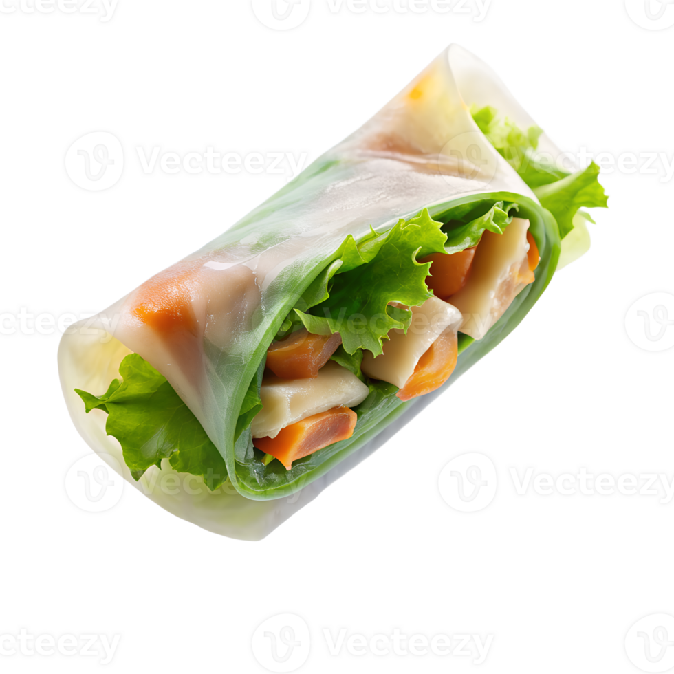 Fresh and healthy spring roll filled with crisp vegetables and wrapped in rice paper, perfect for a nutritious meal or snack. png