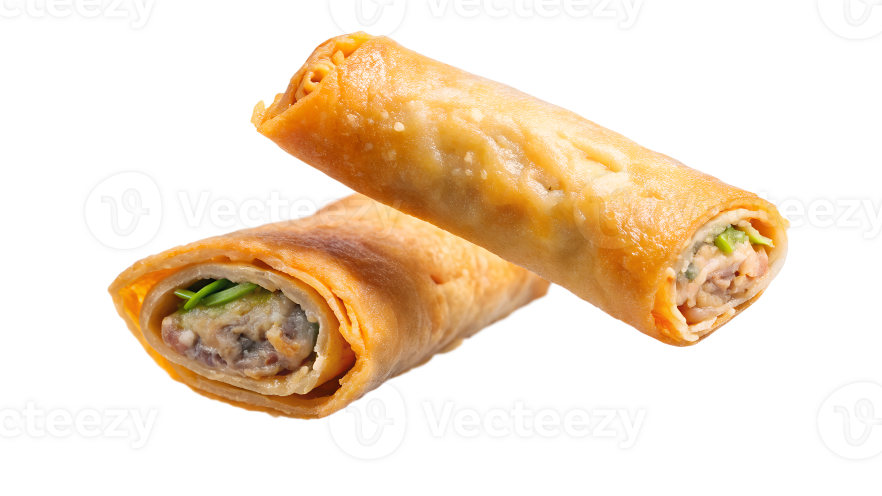 Crispy spring rolls with savory filling, perfect as a delicious appetizer or snack, showcasing golden-brown textures and fresh ingredients. png