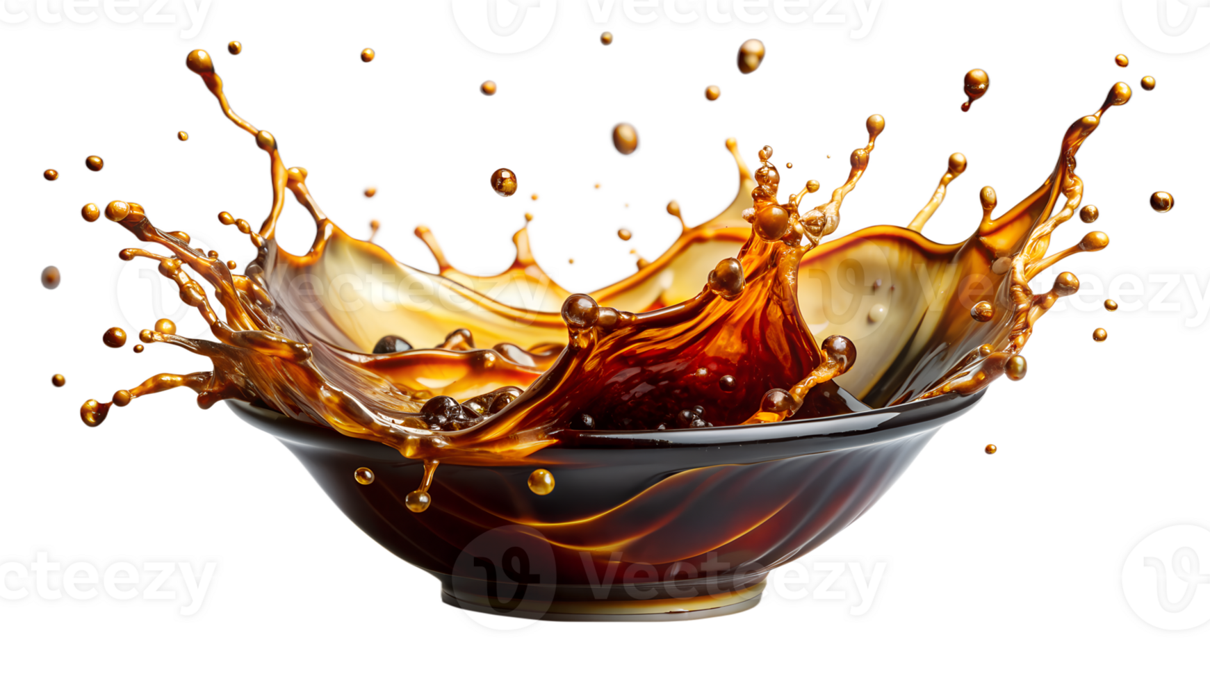 Dynamic splash of dark liquid in a bowl, showcasing motion and energy in a high-speed photography shot. Perfect for food and drink themes. png