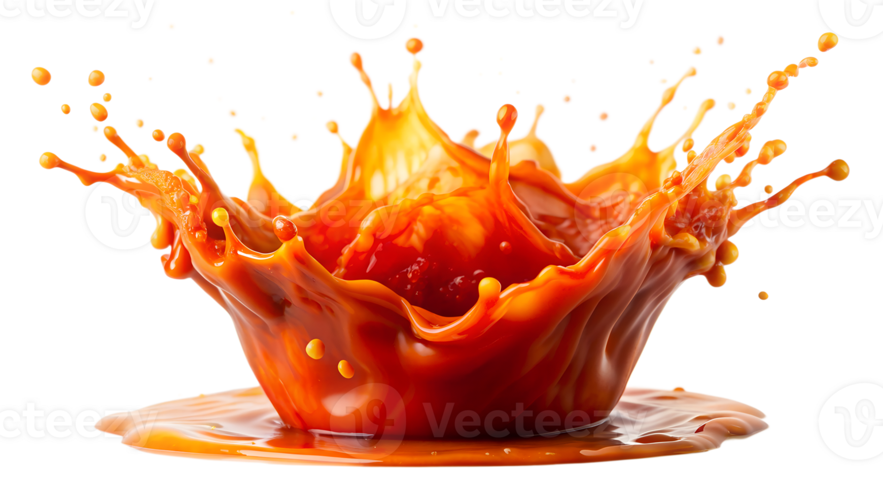 Dynamic splash of red-orange liquid captured in motion, isolated on white background, emphasizing vibrant colors and fluid movement. png