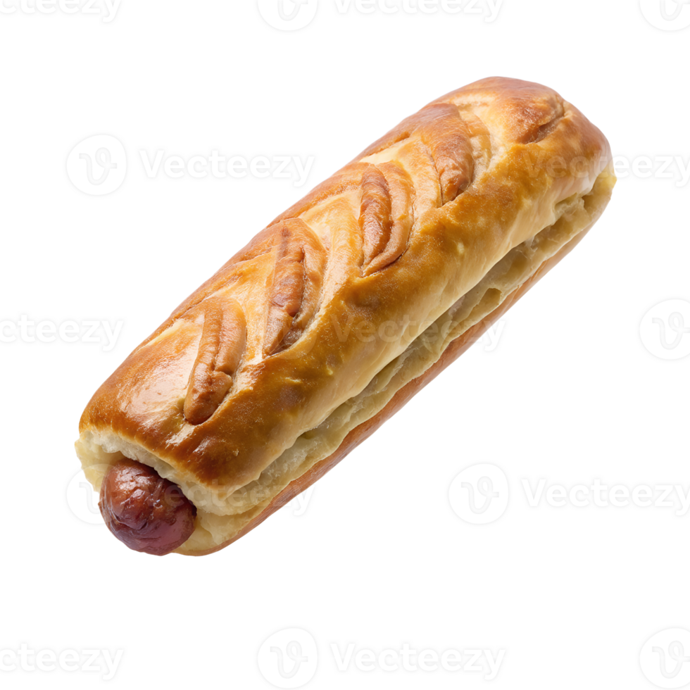 Close-up image of a delicious sausage roll with a golden-brown crispy pastry. Perfect for food-related projects and culinary presentations. png