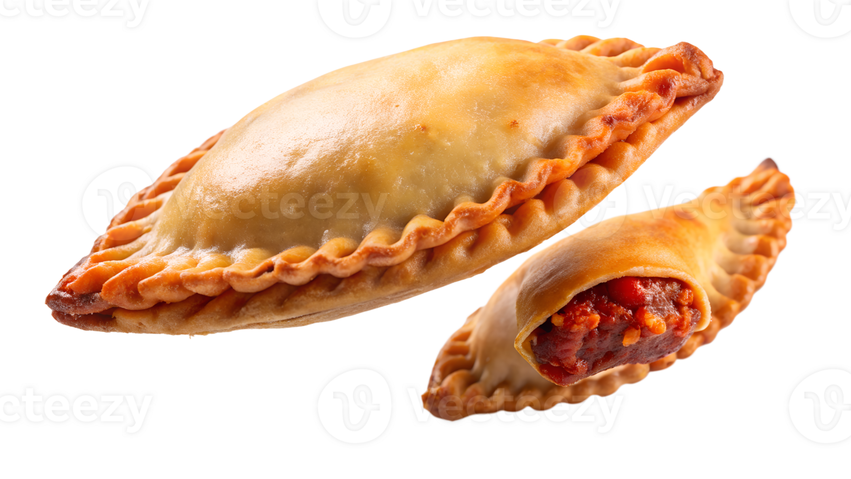 Delicious homemade empanadas with golden-brown crust and savory filling, perfect for a snack or meal, isolated on white background. png