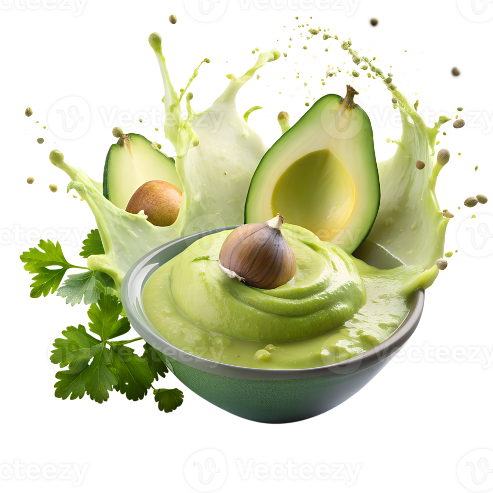 Fresh avocado dip with parsley, creamy texture, delicious and nutritious, healthy snack or appetizer. png
