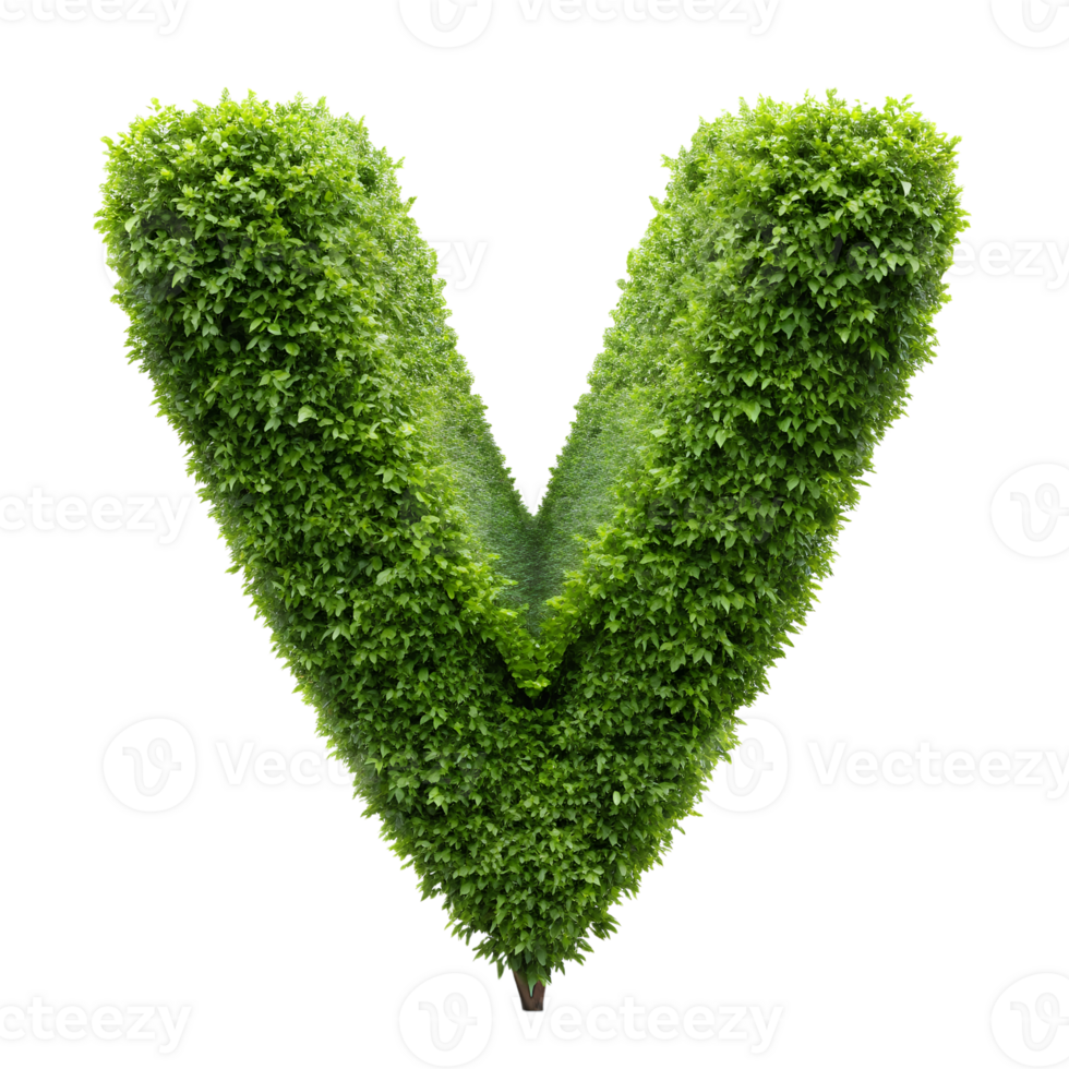 Creative green foliage letter V, eco-friendly concept, isolated on white background for nature-inspired designs. png