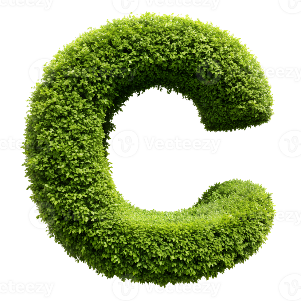 Eco-friendly green letter C made of lush foliage, representing nature, growth, and environmental sustainability. Perfect for eco-themed designs. png