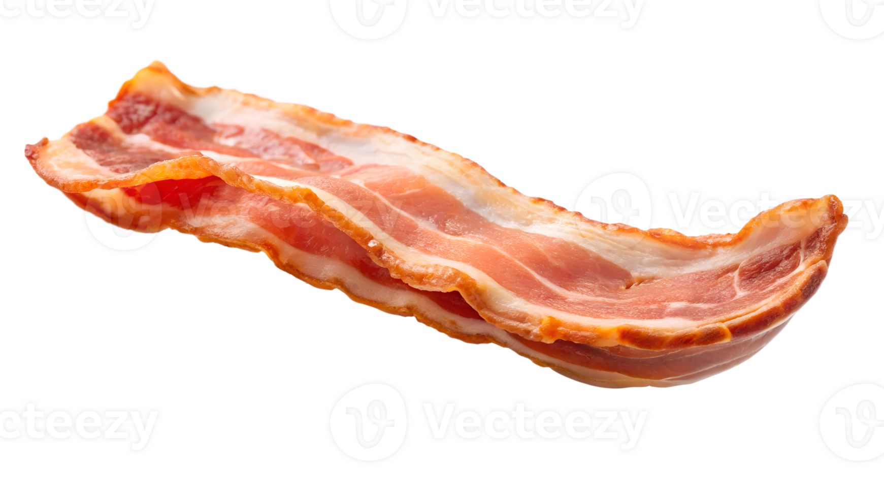 High-quality image of a single crispy cooked bacon strip, isolated on a white background, perfect for culinary and food-related projects. png
