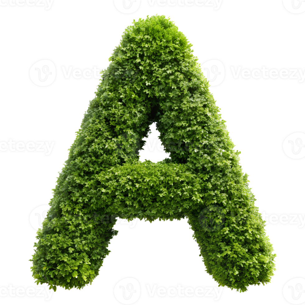 Lush green bush shaped as the letter 'A', symbolizing eco-friendly alphabets and natural environmental concepts. png