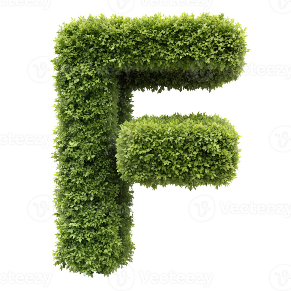 Green foliage letter F isolated on white background, creative nature typography design. png