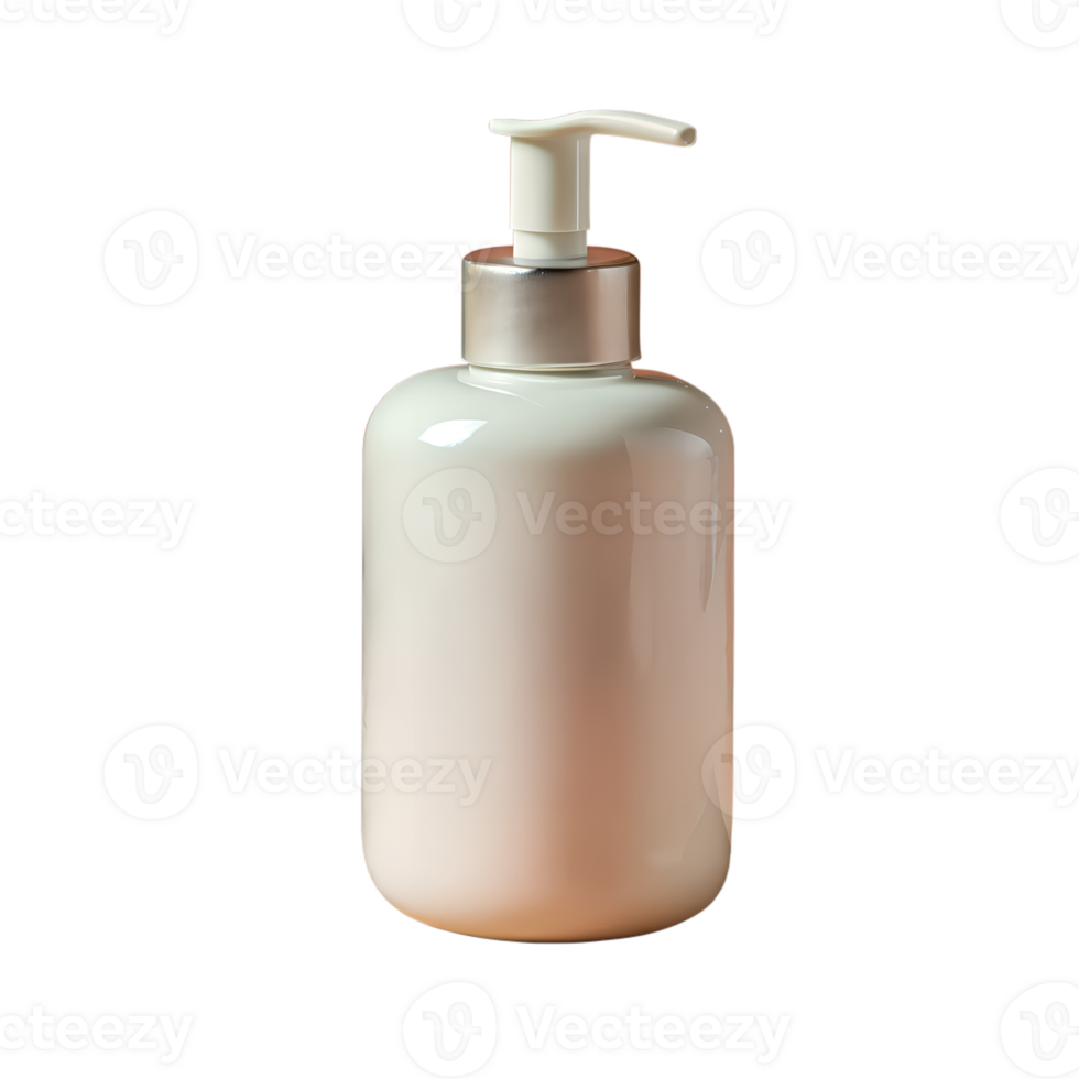 Minimalist white pump bottle with cap for lotion or soap against a transparent background. Ideal for product advert and design mockup. png
