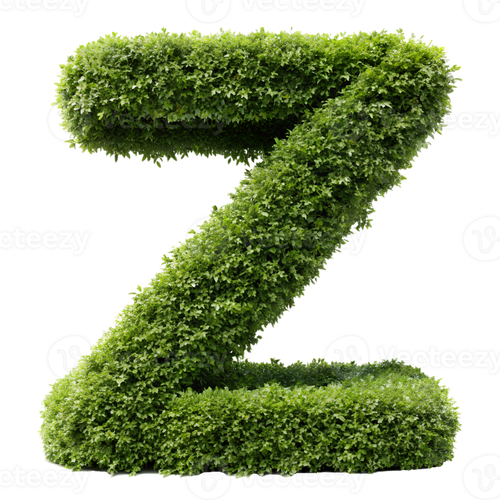 Green leafy 3D letter Z made of foliage, symbolizing nature, eco-friendly concept, and organic design on a transparent background. png