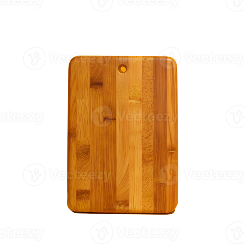 Wooden cutting board isolated on a white background, ideal for kitchen, culinary, or restaurant use, emphasizing natural and durable material. png