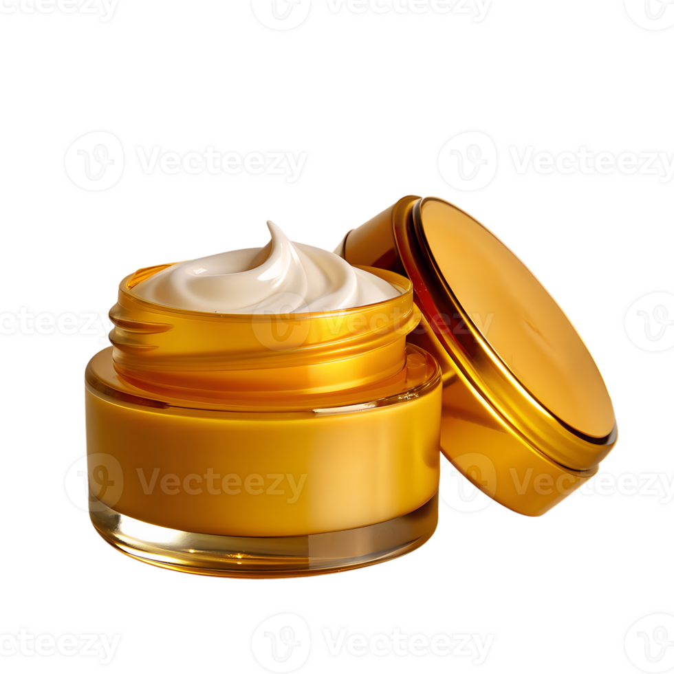 lyx guld kosmetisk burk med ansikte grädde. elegant hudvård produkt förpackning. perfekt för skönhet och wellness reklam. png