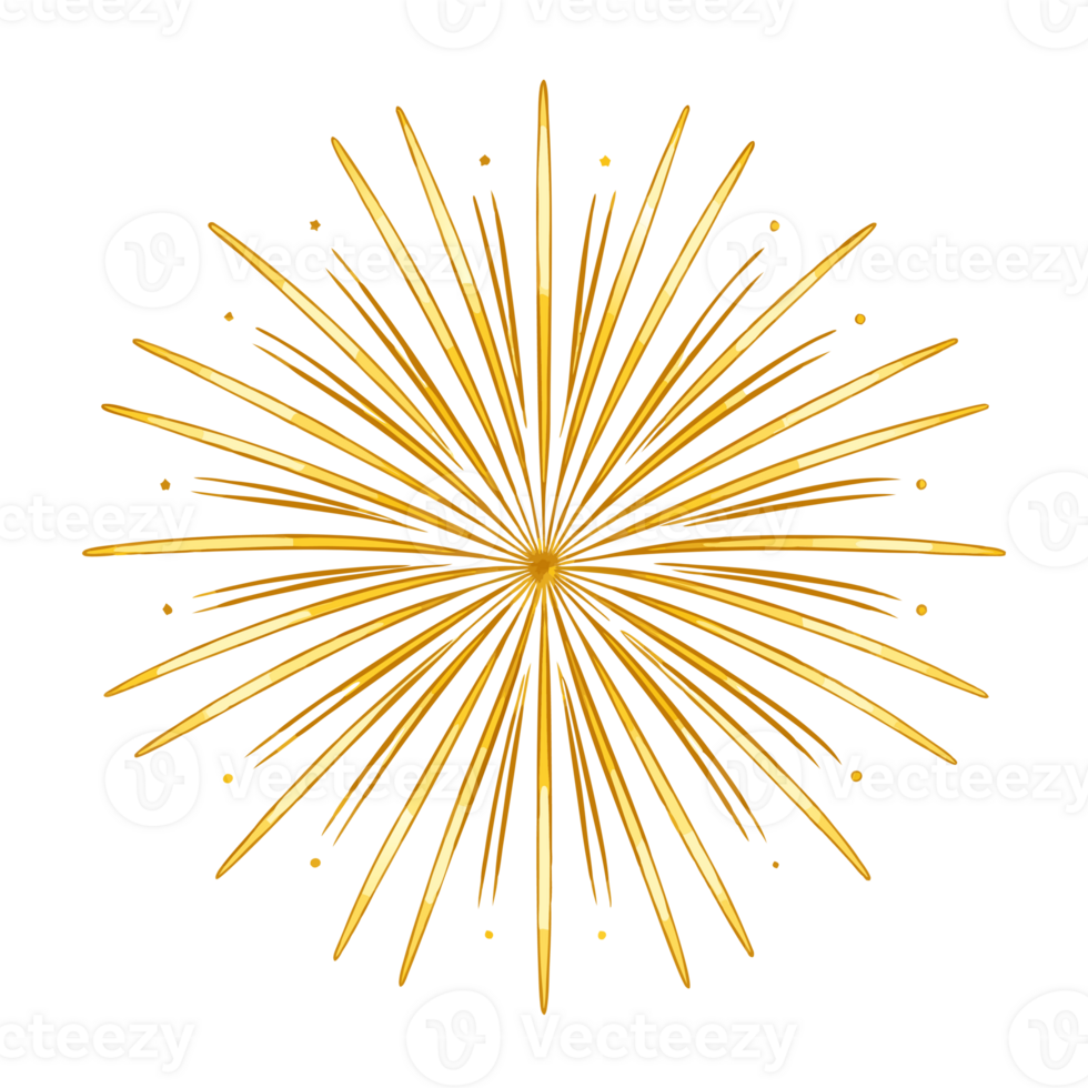 Bright golden firework bursting in the night sky, creating a stunning display of radiating lines in celebration or festive events. png