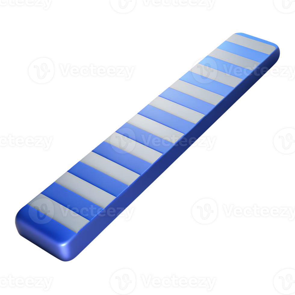 3D render of a blue and silver bar with a striped pattern, isolated on a white background, minimalist design. png