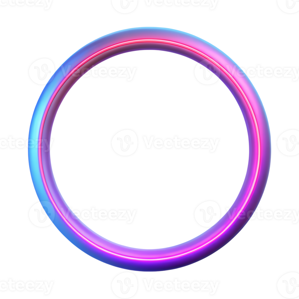 Abstract glowing neon circle with a blend of blue and pink colors on a transparent background, perfect for futuristic design projects. png