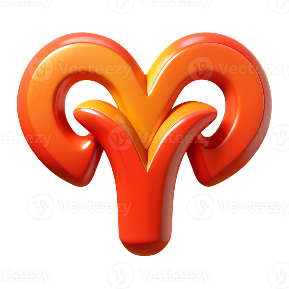 3D Aries zodiac symbol in glossy orange finish. Perfect for astrology-related designs and horoscope themes. png
