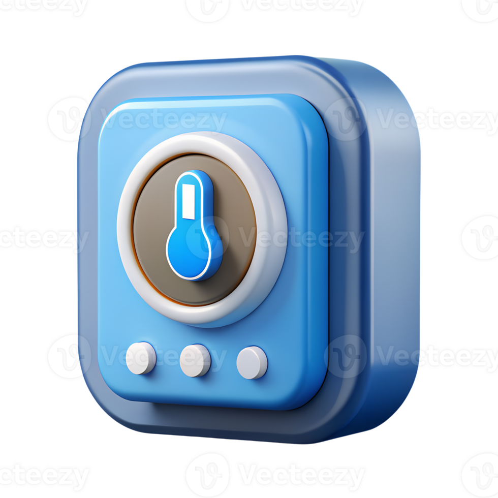 3D illustration of a blue thermostat icon with a temperature symbol, perfect for smart home technology, climate control, and temperature regulation themes. png