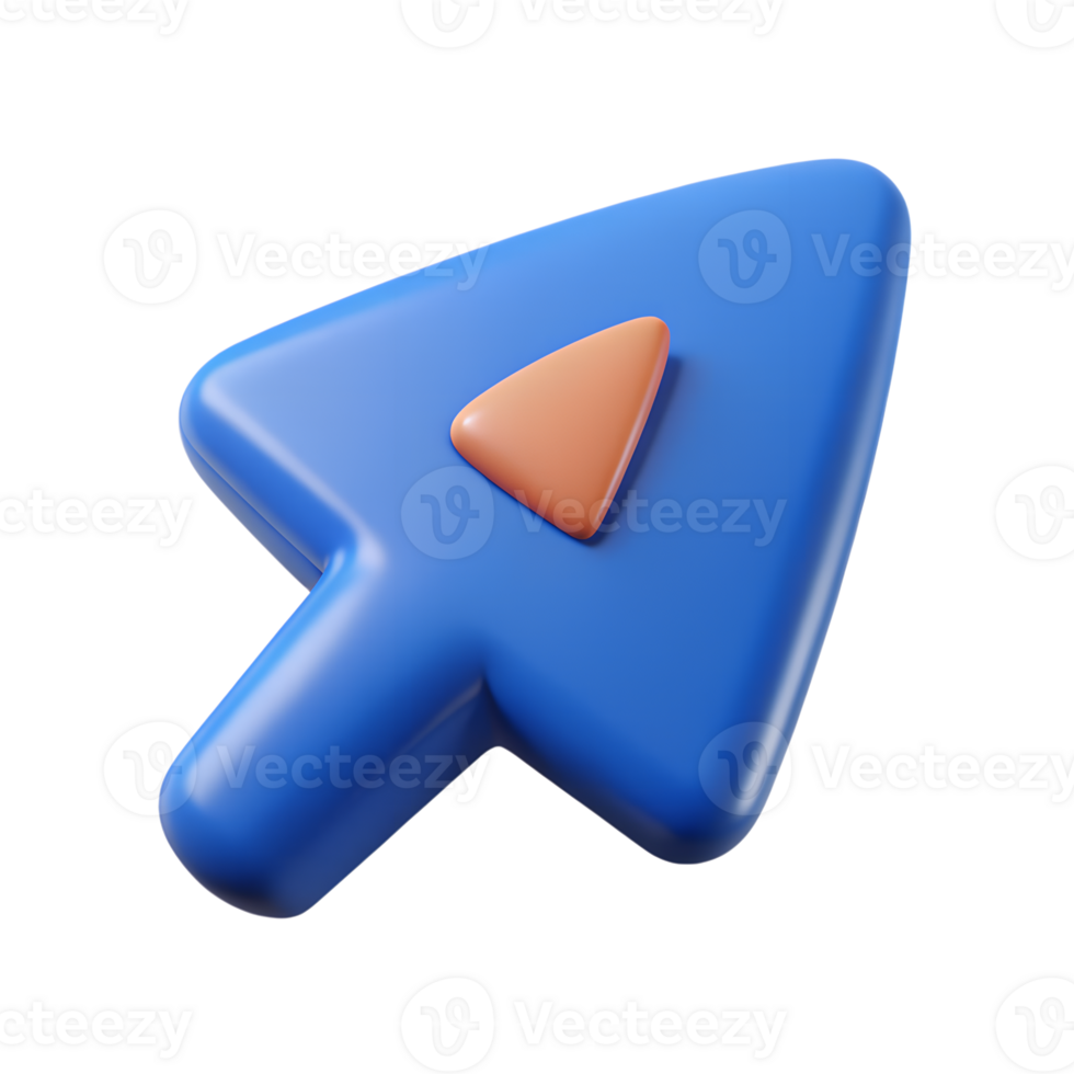 3D render of a blue computer cursor arrow icon with a red triangle accent, isolated on a white background. Perfect for digital themed graphics. png