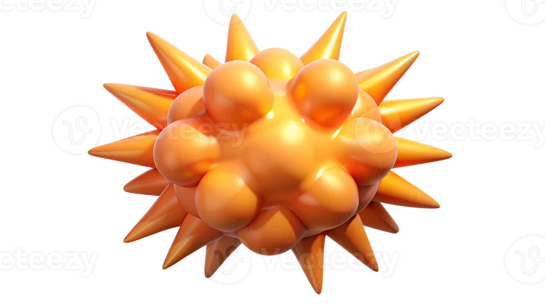 3D render of an abstract geometric shape with a spiky orange surface, isolated on white background, ideal for creative design projects. png