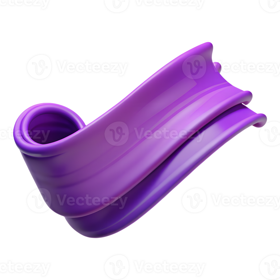 Abstract 3D rendering of a vibrant purple ribbon with dynamic curves and glossy texture. Ideal for modern design and creative projects. png