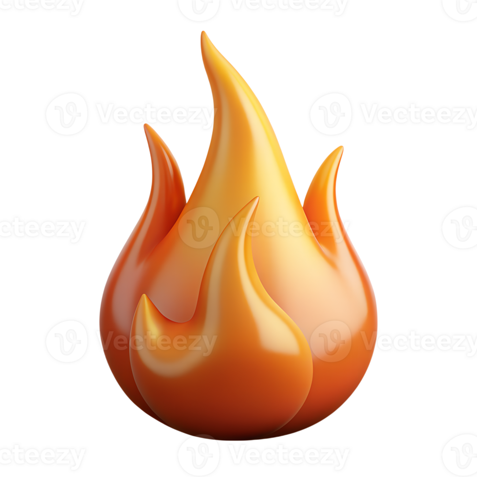 A 3D digital rendering of a stylized flame icon with smooth, rounded edges and vibrant orange hues, isolated on a white background. png
